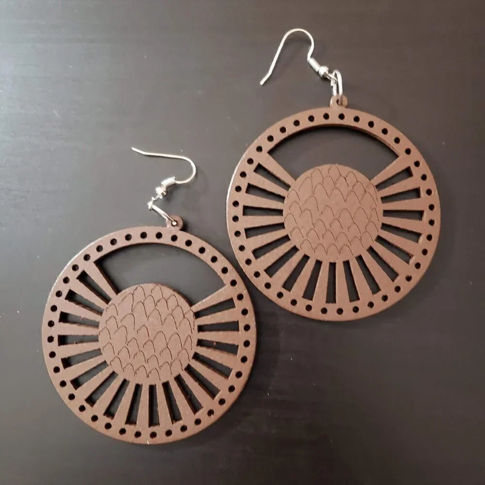 Bohemian Wooden Drop Lightweight Dangle Earrings - Picture 8 of 9